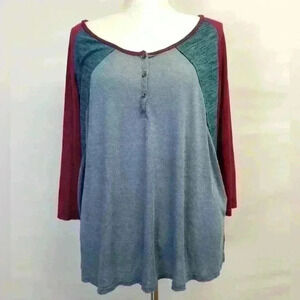Women's HAYDEN Los Angeles soft knit Multi colored crochet back Shirt Sz XL